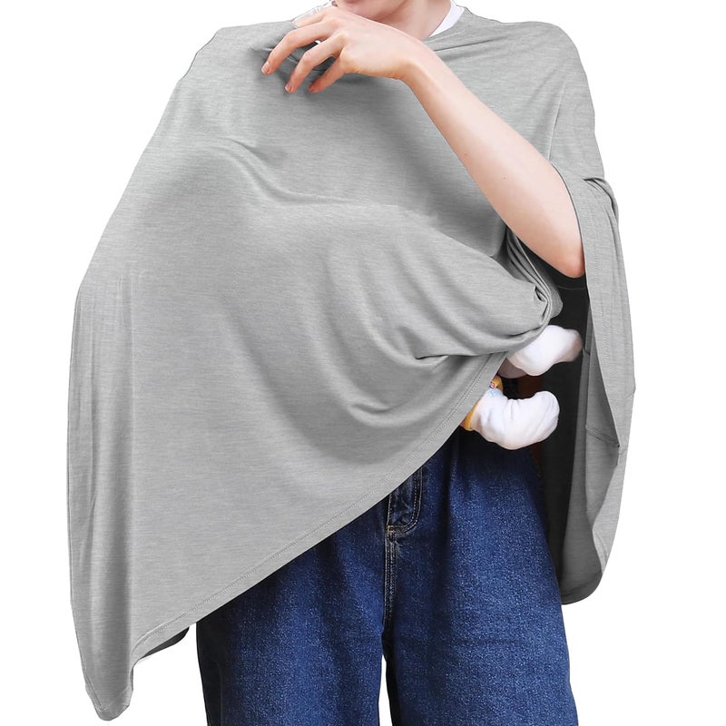 SEJOY Nursing Cover for Breastfeeding, 360°Full Coverage Nursing Poncho, Rayon Soft & Breathable Breastfeeding Cover up (Smooth Rayon, Knit Grey) - Image 1